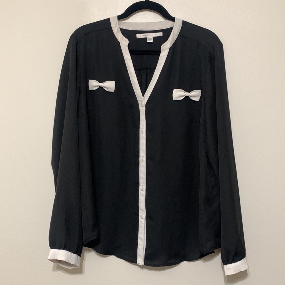 Black sheer blouse Lauren Conrad XL black and white bow